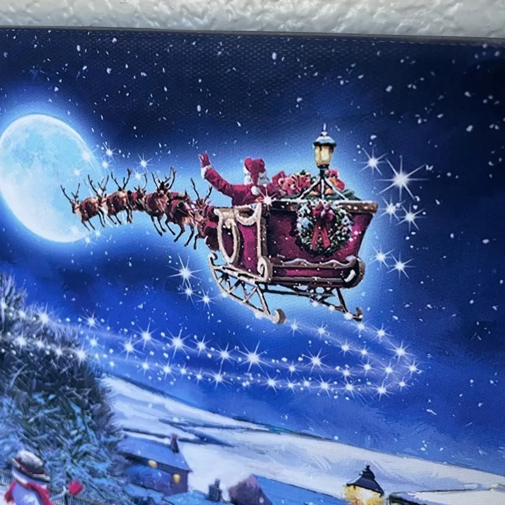 Christmas Dogs Winter Night Santa Sleigh Canvas Wall Art Painting